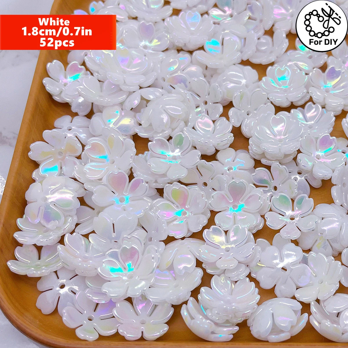 52pcs 18mm White Horseback UV Effect Acrylic Cherry Blossom Beads For DIY  Making, Beads & Bead Assortments