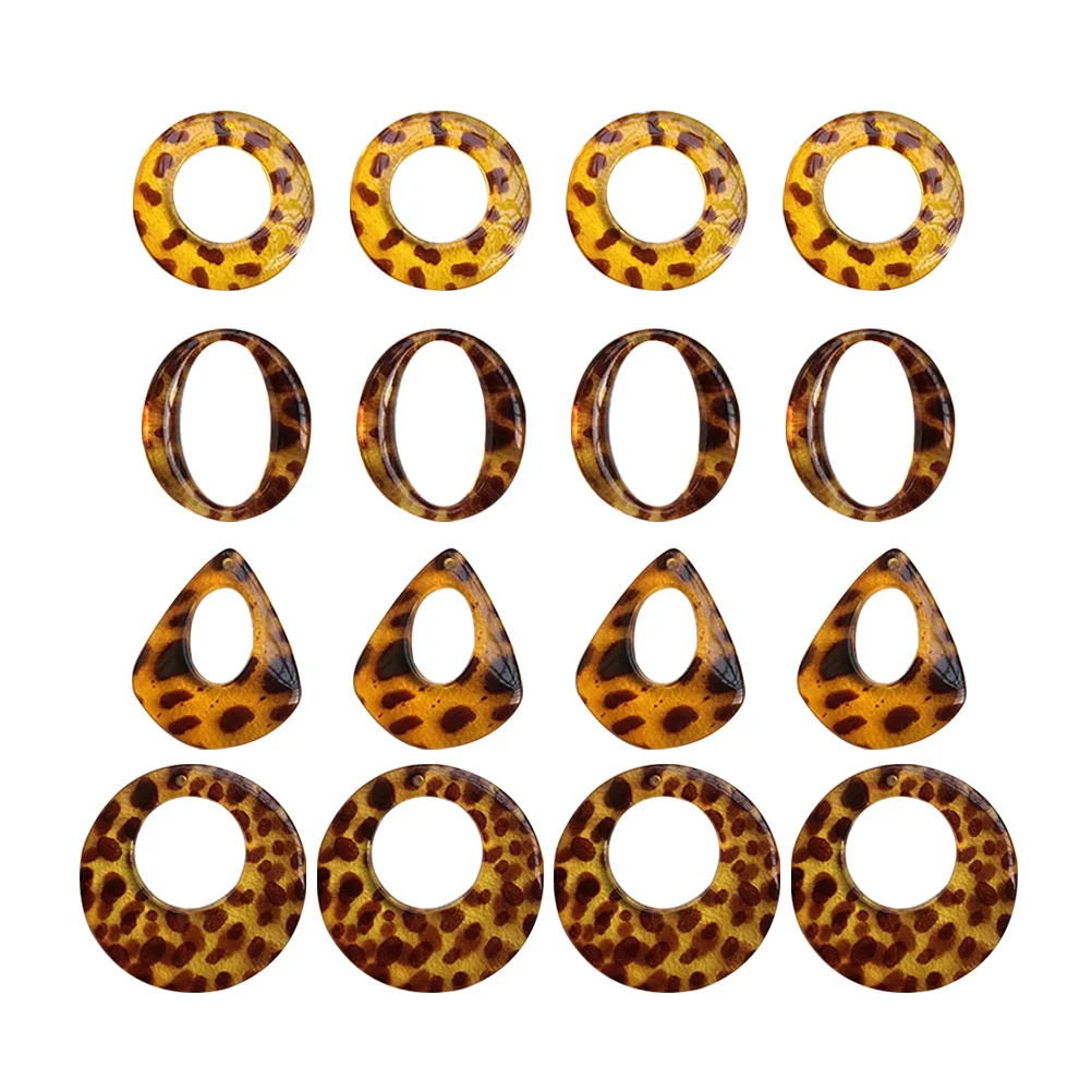 

16Pcs Geometric Leopard Frame Resin Pendants DIY Jewelry Accessories Stylish Drops for Necklace Bracelet Earrings Keychain DIY