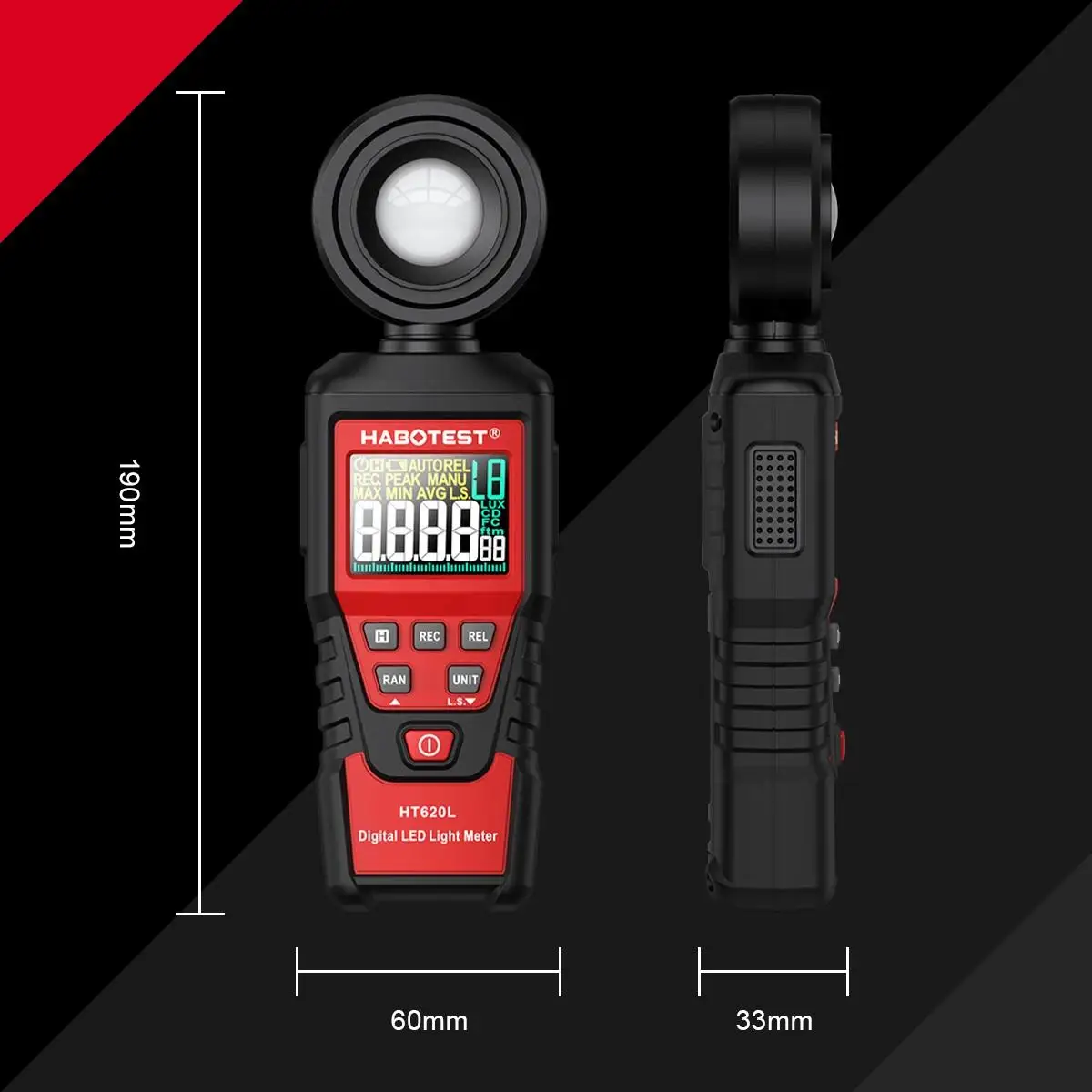 HABOTEST HT620 Light Meter Digital Illuminance Meter Handheld Ambient Temperature Measurer with Range up to 200,000 Lux Luxmeter