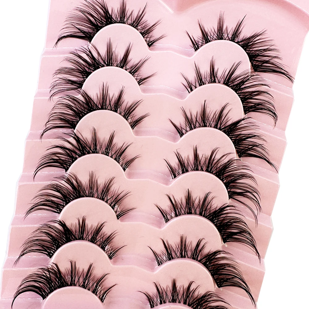 7pairs False Lashes Cat Eye Lashes Winged End Eye Elongated Eyelashes Faux Mink Natural Look Soft Fake Lahses Makeup