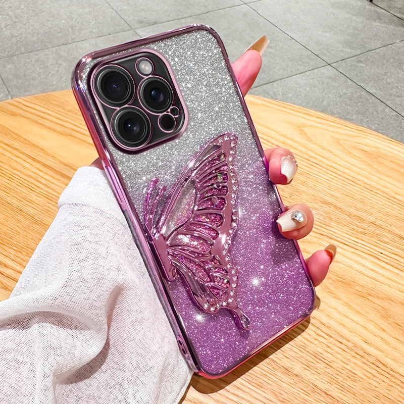 

Gradient Glitter Butterfly Quicksand Phone Case For iPhone 15 14 13 12 11 Pro Max 8 7 Plus X Xr Xs Max Soft Silicone Cover