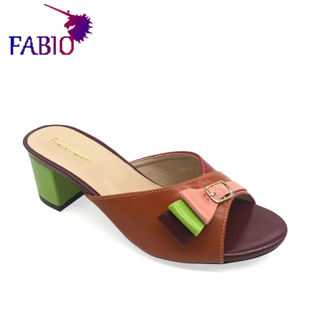 FABIO PENNY Women\'s Multi-Color Splicing Leisure Slippers Summer 2025 Sexy Middle Heel Dinner Party Ladies Sandals