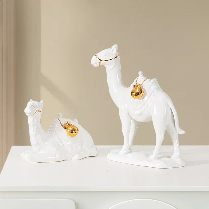 Nordic simple and cute lucky camel ceramic handicrafts animal small ornaments model children's room soft decoration