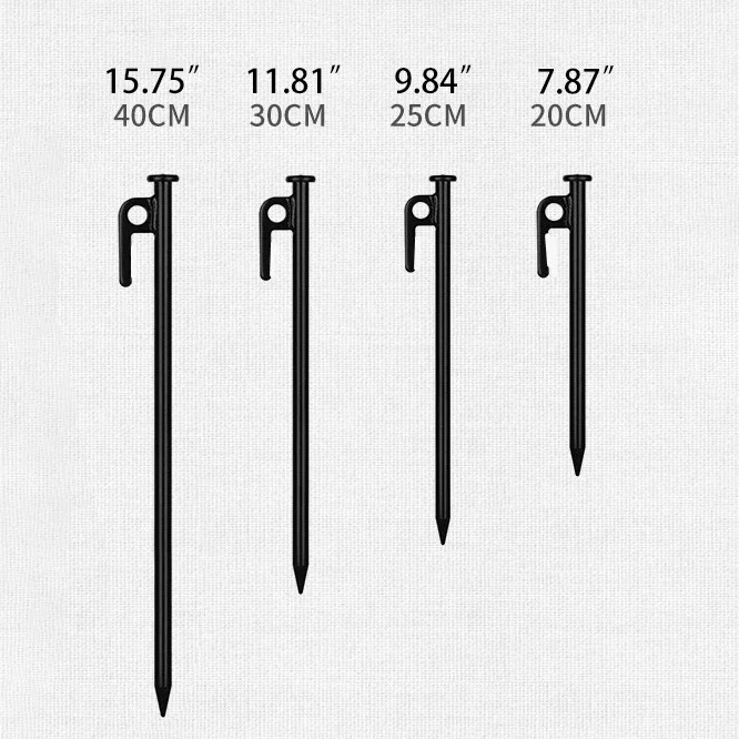 2/4 Pcs Black Heavy Duty Tent Steel Nails Stakes Perfect for Outdoor Hiking Camping Pegs Metal Pegs, 20/25/30/40cm