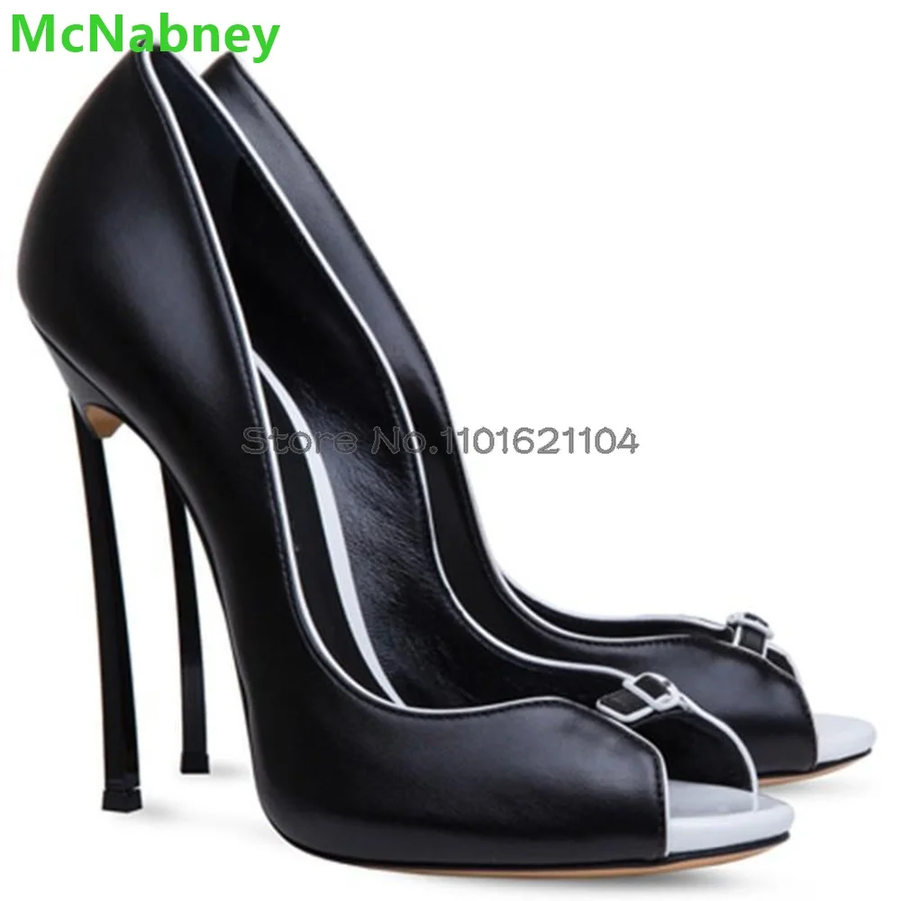 

Metal Thin High Heel Peep Toe Pumps For Female Women Simple Elegant Design Slip-on Shallow Black/white Size 45 Elegant Sexy Shoe