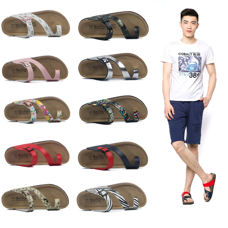 

20 Color Men's Cork Slippers Summer Couple Beach Sandals Outdoor Comfortable Casual Slippers Plus Size 35-45