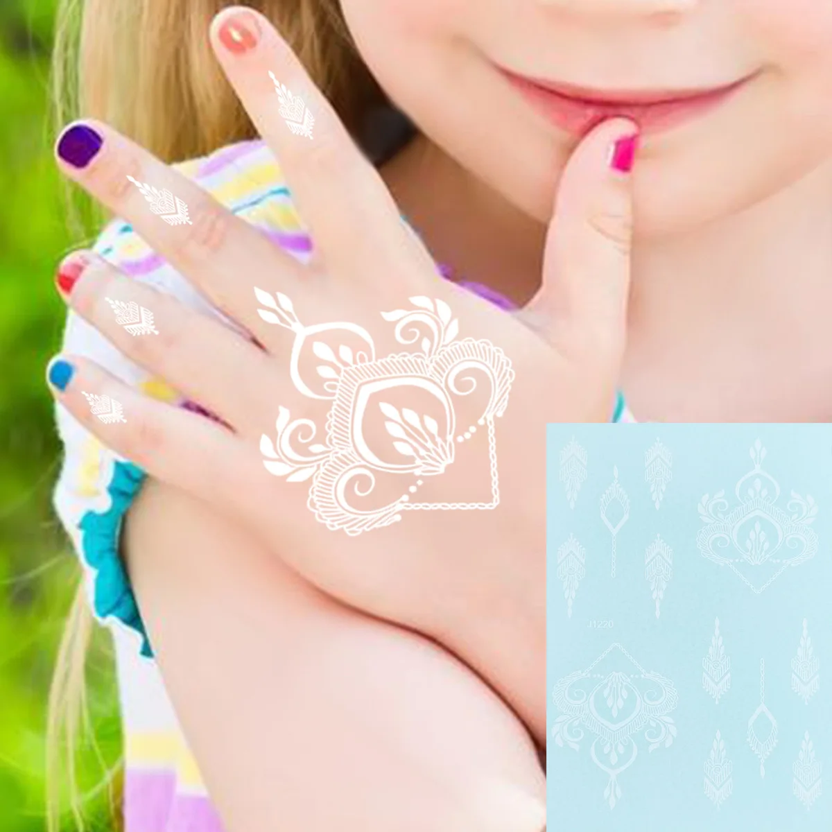 

White Henna Lace Back of Hand Temporary Tattoos,Tattoo Stickers,Waterproof Long-Lasting,Fake Tattoo,body art for Party Festival