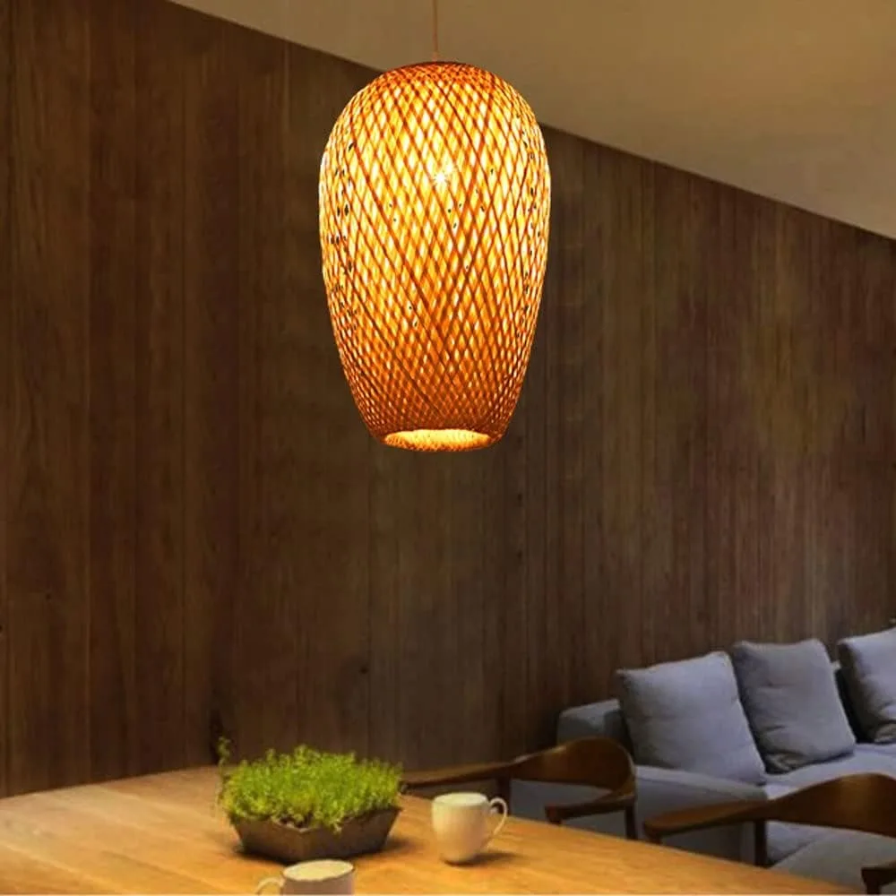 โคมไฟเพดานไม้ไผ่ 1 ดวง ปรับได้ สไตล์โบโฮ ตะกร้าสานทำมือ ขนาด 18 ซม. สำหรับห้องครัว เกาะกลางห้องครัว บ้านสไตล์ฟาร์มเฮาส์