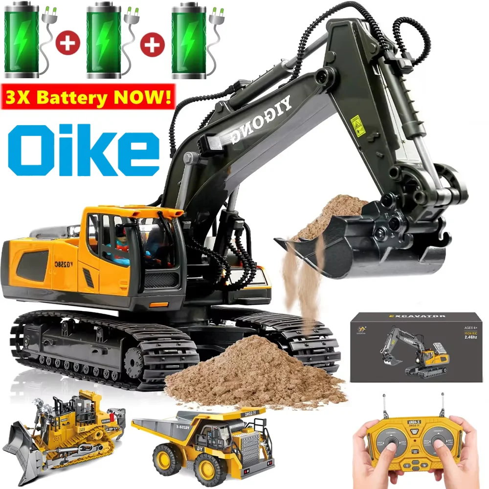 Oike 4WD Ferngesteuerter Bagger Funkgesteuerter RC-Muldenkipper Raupenbulldozer Baufahrzeug mit Licht und Ton