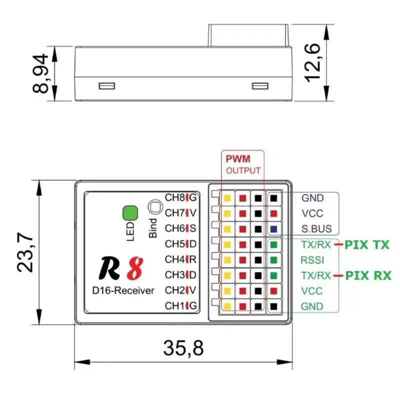 Jumper R8 Receiver 16CH Sbus Compatible Frsky D16 D8 Jumper T16 T12 Mode Radio OpenTX for PIX PX4 Flight Control RC Drone