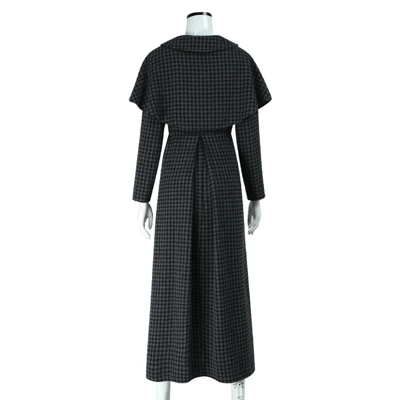 

v;7,e\6' Cosplay Christina Wool-like Overcoat Checkered Long Coat Casual Wear Uniform Costume for Woman Halloween Outfith;3,p\5/