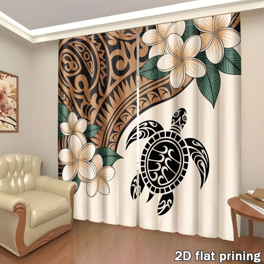 2 Stück Digital Bedruckte Vorhänge mit Insel-Schildkröten-Design, Stilvolle Fenstervorhänge für Wohnzimmer Schlafzimmer Heimdekoration