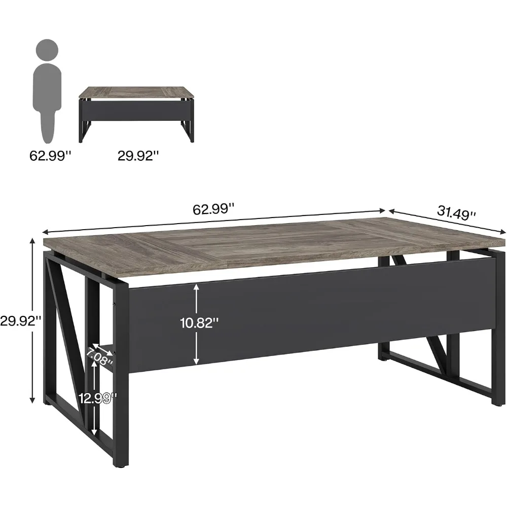 63 Inch Computer Desk with Bottom Storage Shelf for Home Office Workstation, Dark Walnut and Steel Leg, Cabinet Not Included