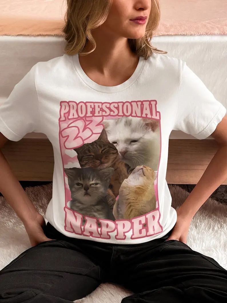 Professional Napper Funny Cat Meme T-shirt, Goofy-Ahh Tshirt, Sleeping T-shirt, Ironic Cats Shirt, Retro Vintage Nap Pet Merch