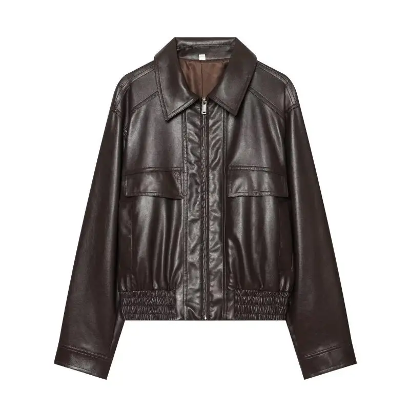 Maxdutti Minimalist Retro Fashion Women's Loose And Oversized Coated Pu Jacket From Southern France Women's Jacket Woman Clothes