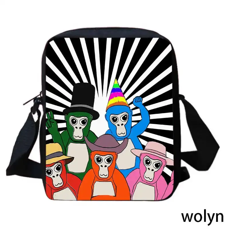 Plecak szkolny z kreskówek dla chłopców i dziewcząt, Anime Gorilla Tag Party Time Torby na ramię Anime Prints School Crossbody Bags