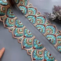 2 Yards Lace Trims 58mm Blue Ethnic Thread Mesh Sequins Webbing Ribbon Tape Shoes Dress Decorative Embroidered DIY Sewing