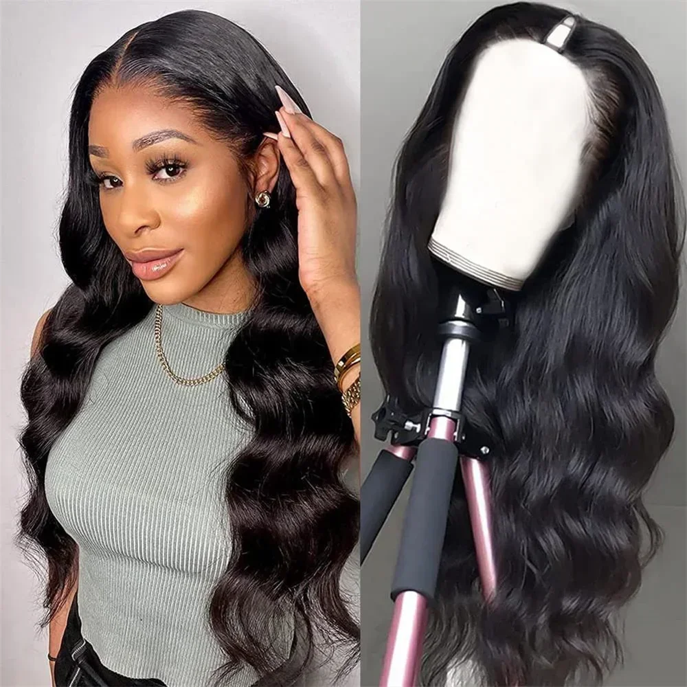 U Part Wig Body Wave Human Hair Wigs For Women Brazilian Glueless 18 Inches Wavy Upgrade Wig Natural Black Wigs