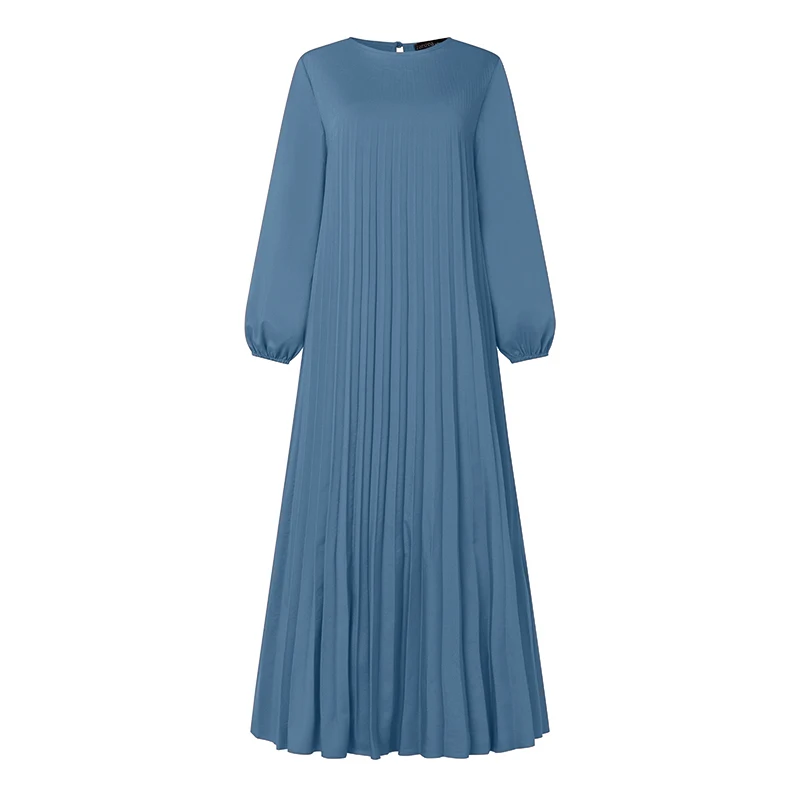 Ramadan Muslimisches Kleid Abaya ZANZEA Lässiger Kaftan Damen Langarm Plissiertes Sommerkleid Hijab Robe Femme Islamische Kleidung Eid Mubarak