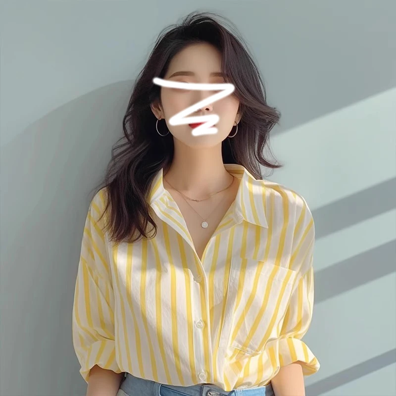 

Girdear Women's Loose Fit Striped Long Sve irt Cleanfit Sle Autumn 2025 Collection Faionable Casual Busin Wear