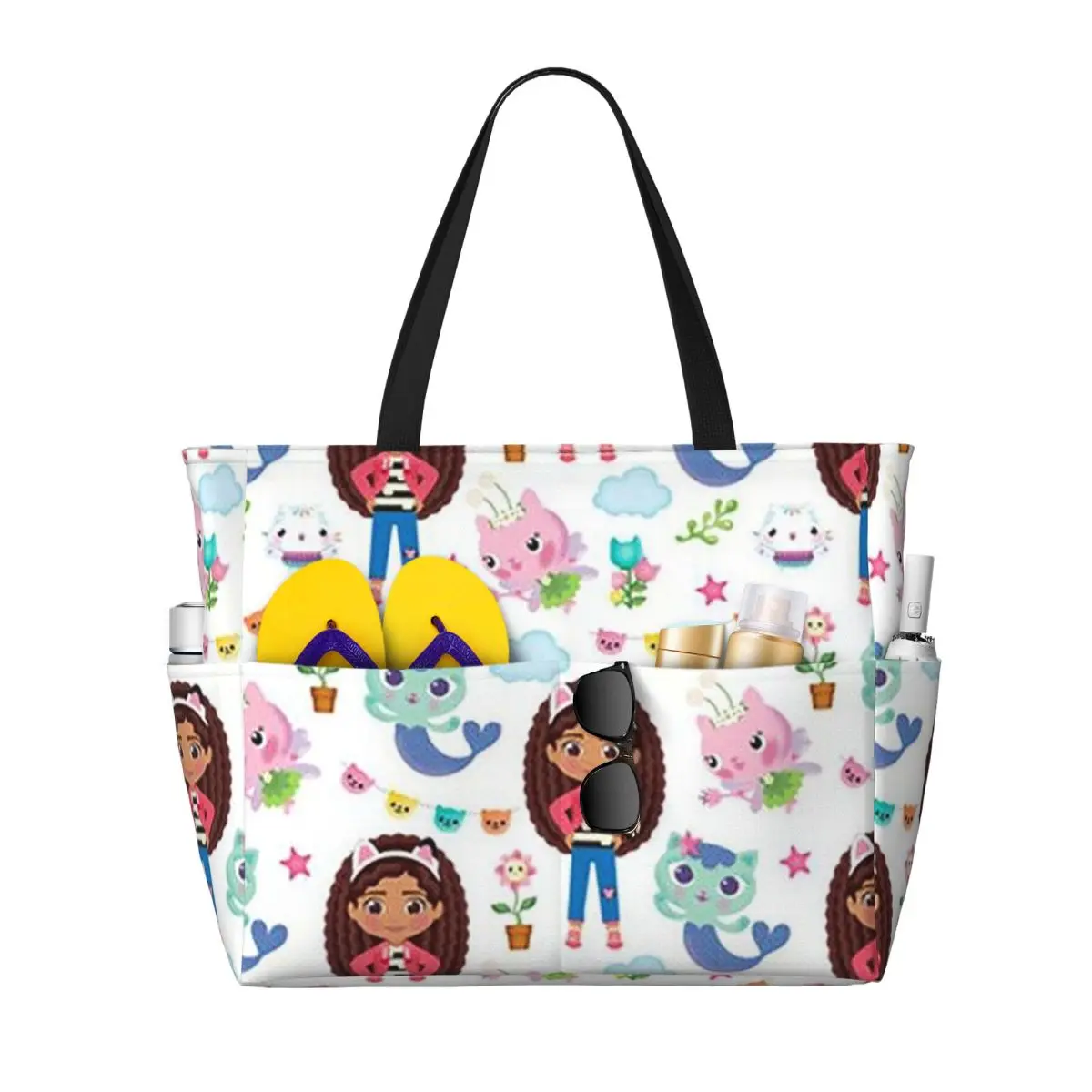 Cute Gabbys Dollhouse Cartoon Beach Tote Bag Sport Gym Yoga Duffle Large Tote Bag Women Travel Bag Fitness bag