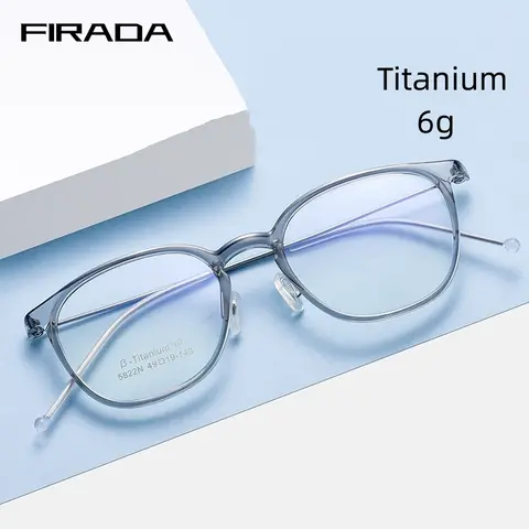 FIRADA 투명 패션 안경 빈티지 라운드 티타늄 안경 근시 광학 처방 안경 프레임 여성용 5822N