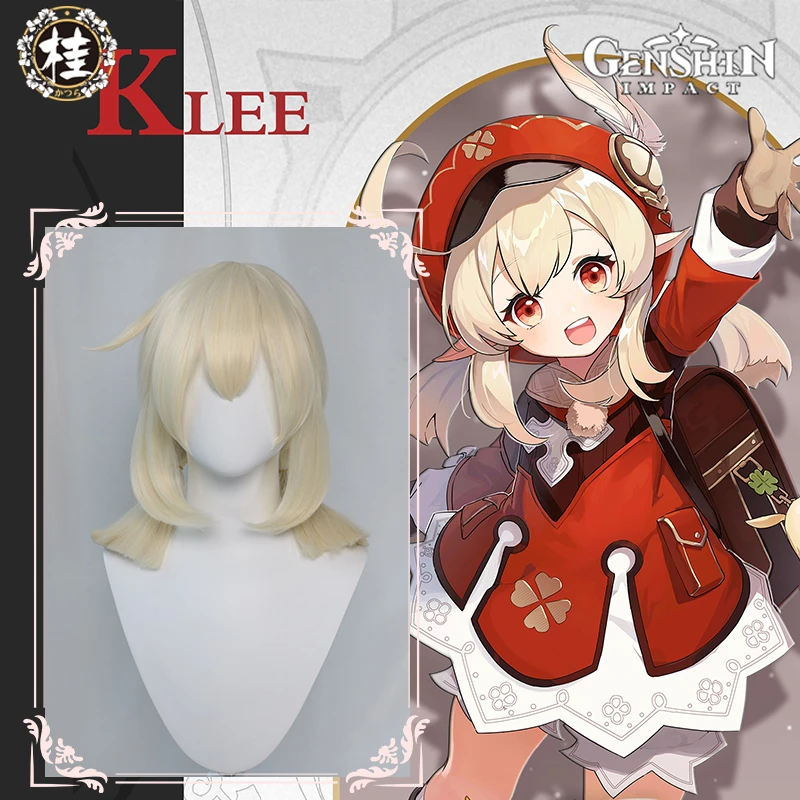 

IN STOCK UWOWO Game Genshin Impact Klee Cosplay Wig Fleeing Sunlight Cosplay Spark Knight Red Burny 40cm Cream Gold Twin Wigs