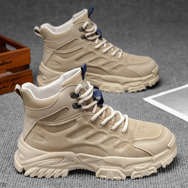 Men's Waterproof Ankle Work Safety Boots Comfortable Platform Men Hiking Sneakers Outdoor Damping Desert Motocycle Boots Hombre