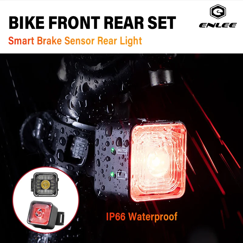 ENLEE Bicycle Front Rear Light Set Intelligent Brake Sensor Taillight USB Charging Bike Lamp Night Cycling Light Bike Part