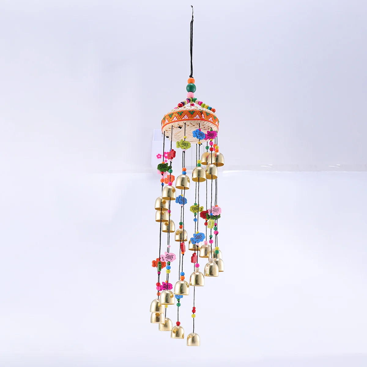 

Ethnic Style Hanging Wind Chime Ornament Colorful Copper Bell Knitting Drum Pendant Home Room Garden Decoration