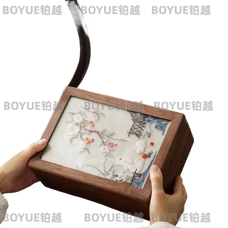 Exquisite Embroidery Double Layer Solid Wood Jewelry Box Elegant Storage Case Wedding Gift for Girlfriend Premium Organizer