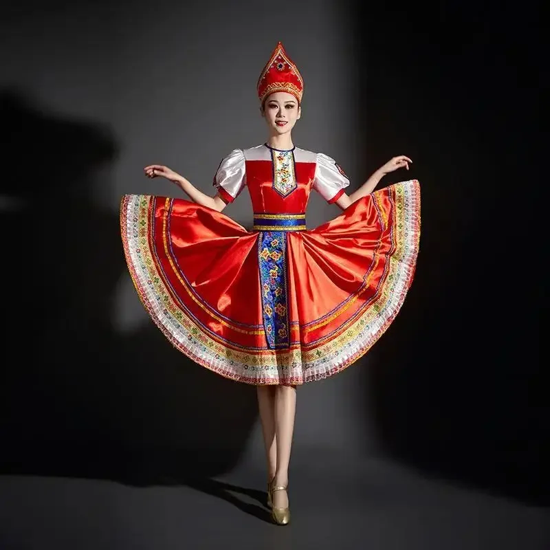 Costume d'halloween pour femmes et filles, robe fantaisie de fête folklorique Sarafan rouge, vêtements traditionnels nationaux russes pour adultes