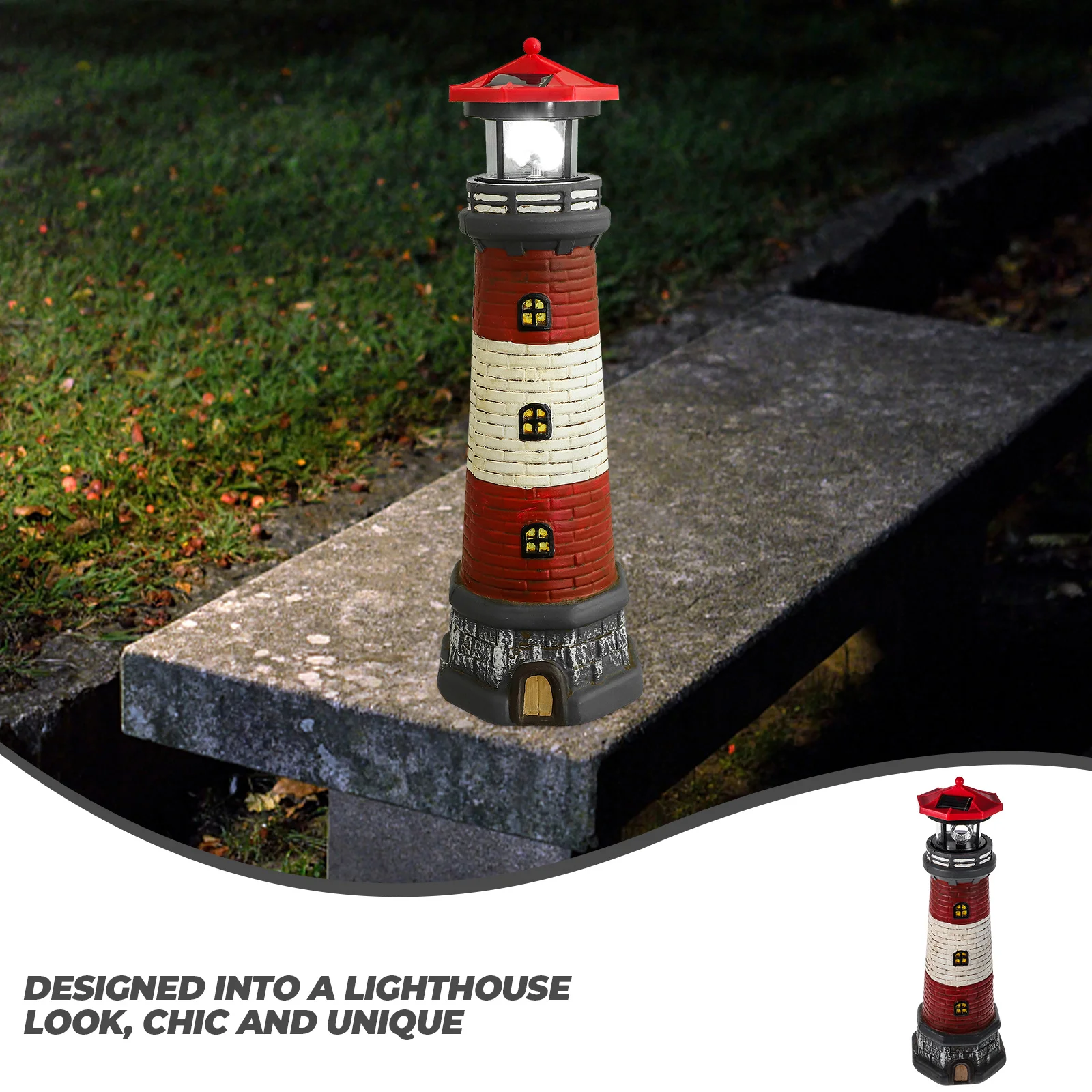 

Solar Garden Decor Resin Waterproof Outdoor Light For Yard Lawn Lighthouse Yard Patio Pathway Nautical Ornament