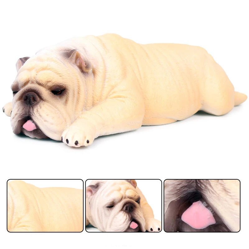 Children\'s Simulation Static Solid Wild Animal Model Large Sleepy English Bulldog Pet Dog Figures Toy Birthday Present Ornament