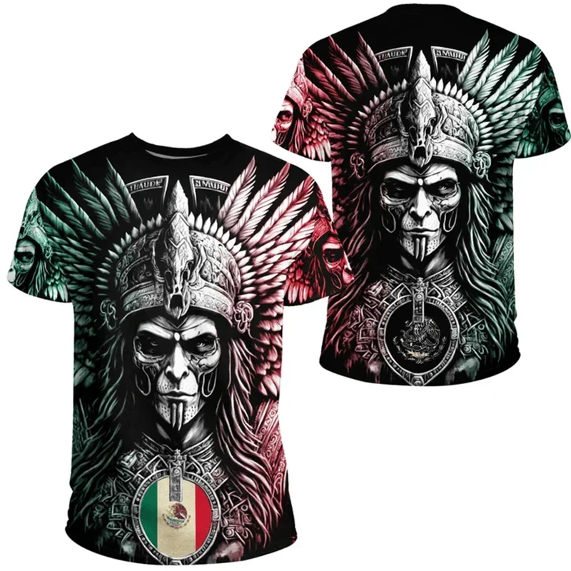 Mexico Aztec Warrior 3D Print T Shirt For Boys Eagle Quetzalcoatl Graphic T Shirts Mayan Culture Totem Kdis Tee Skull Top