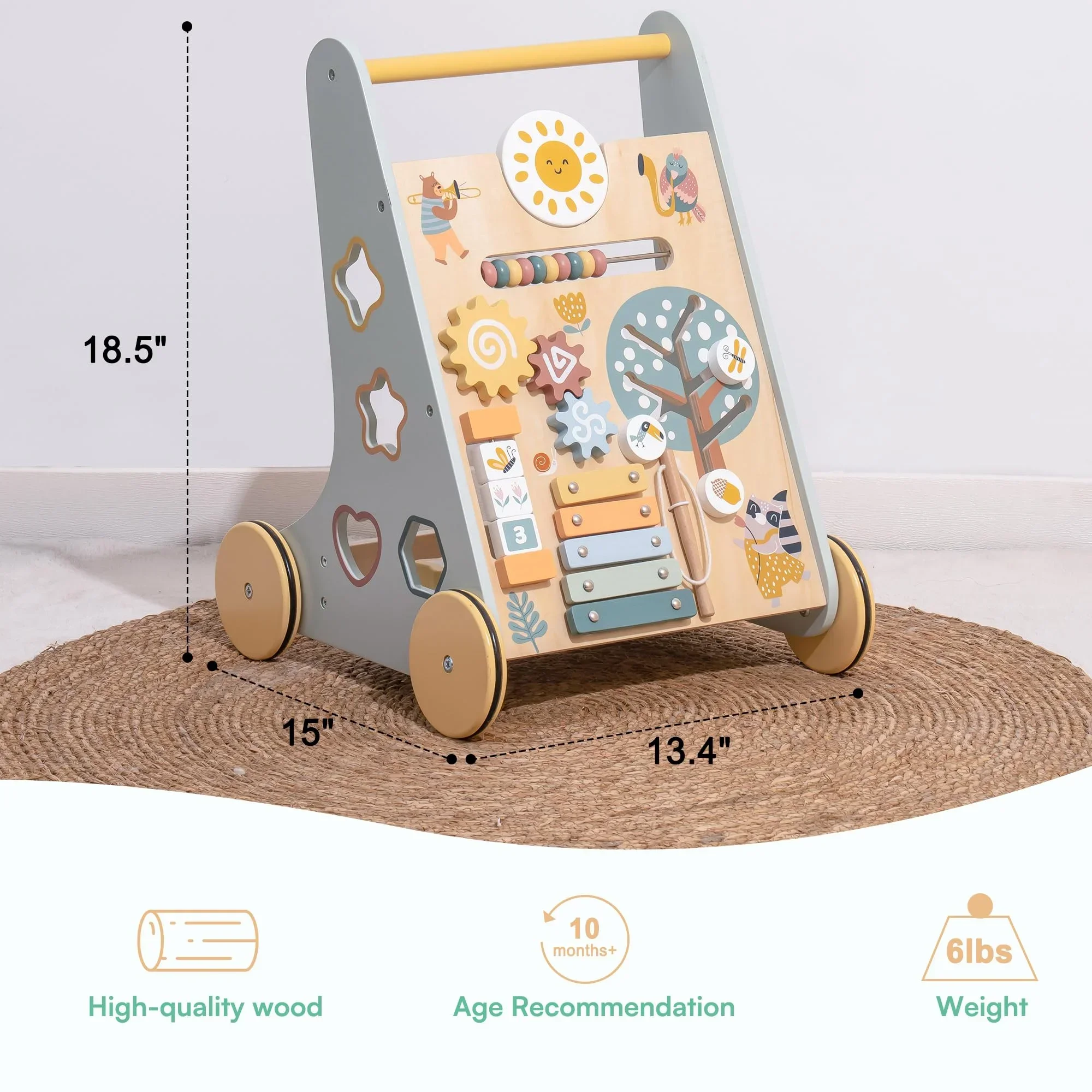 Robotime Robud Wooden Baby Walker with Wheels Montessori Push Toys for Babies Learning to Walk Baby Walkers Activity Center