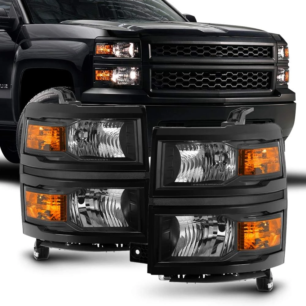 

Autolamp Drl For 2014-2015 Chevy Silverado 1500 Pickup Truck Black Housing Headlights Headlamps Pair Set Driver & Passenger