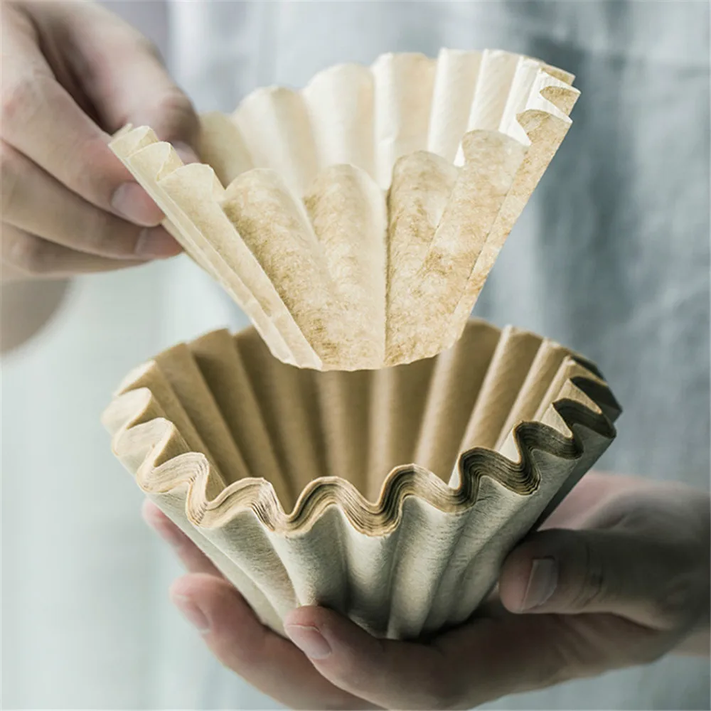 50pcs Basket Coffee Filters for 1-4cups No Bleach Environmental Filter Paper Natural Brown for Drip Coffee for Barista