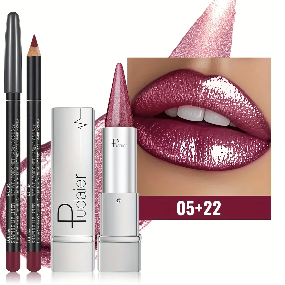 Juego de delineador de labios mate y lápiz labial metálico, contorno y brillo, kit de maquillaje Diamond Glam, regalo navideño