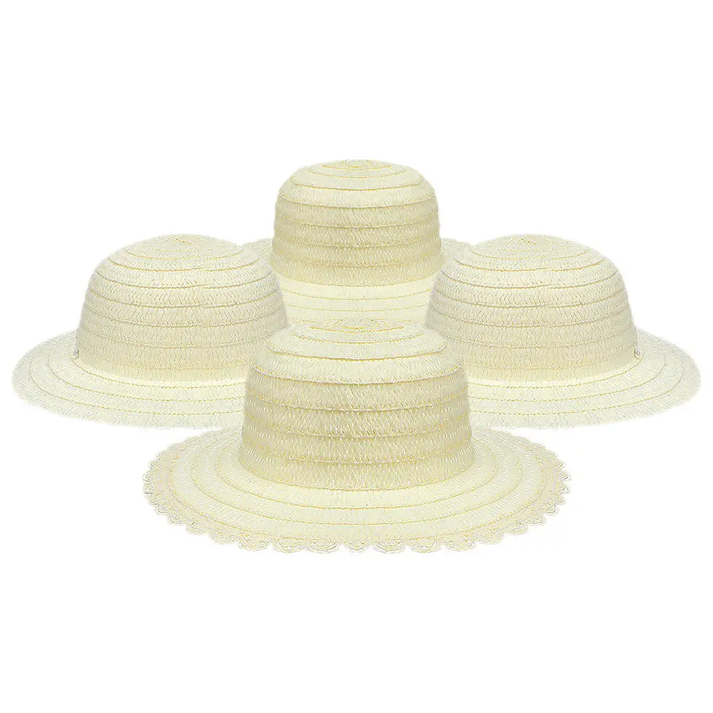 4Pcs DIY Straw Hats White Blank Canvas for Painting Crafts Summer Sun Protection Beach Party Performance Art Projects