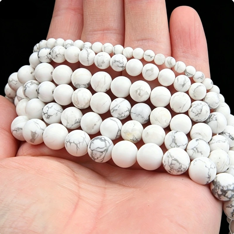 Cuentas de Piedra Natural de Howlite Turquesa Blanca Mate para Hacer Joyas, Abalorios DIY, Pendientes, Pulseras, Hilo de 4/6/8/10mm