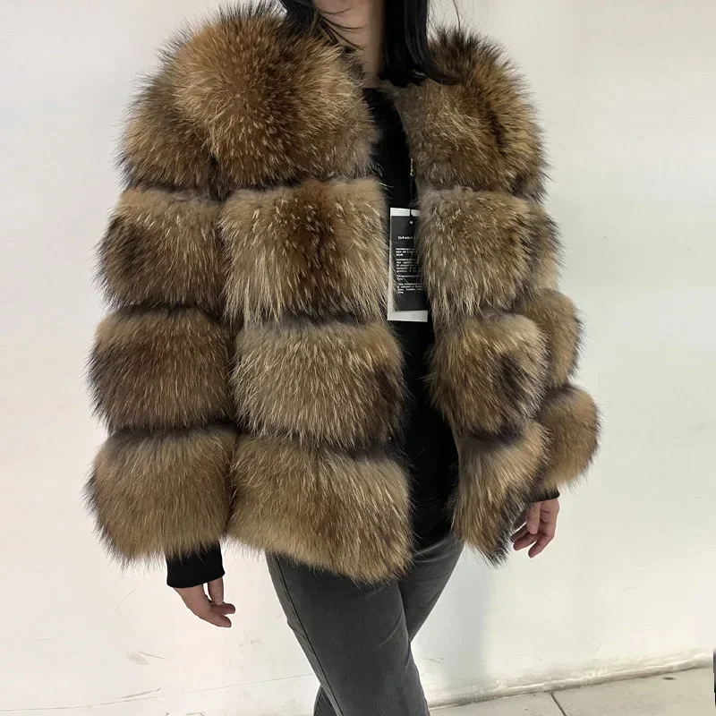 2023 Hot Sale  Natural Real Raccoon Fur Coats Women Luxury Fur Jackets Winter Warm Female Clothes Vests Real Fur Coat Tops