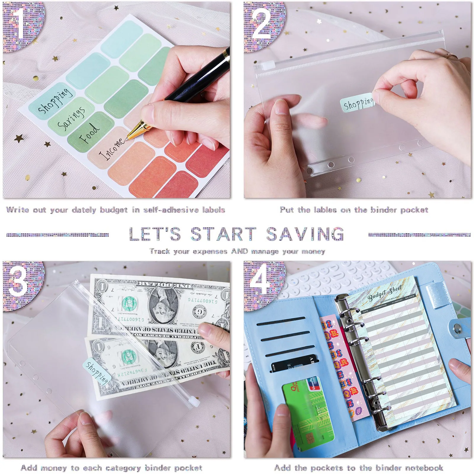 A6 Orçamento Binder Notebook com bolsos, Envelopes De Dinheiro Set, Dinheiro Economizando Bill Organizador, 2022
