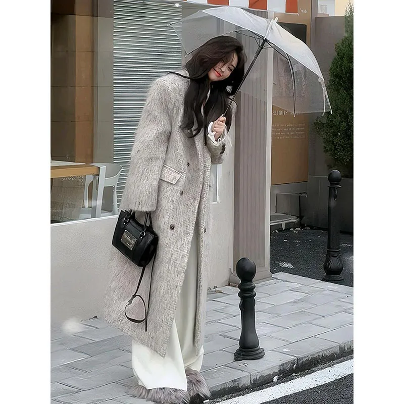 

2023 Autumn And Winter New Loose Heben Mid Length Thickened High Quality Style Double Breasted Fleece Coat For Women