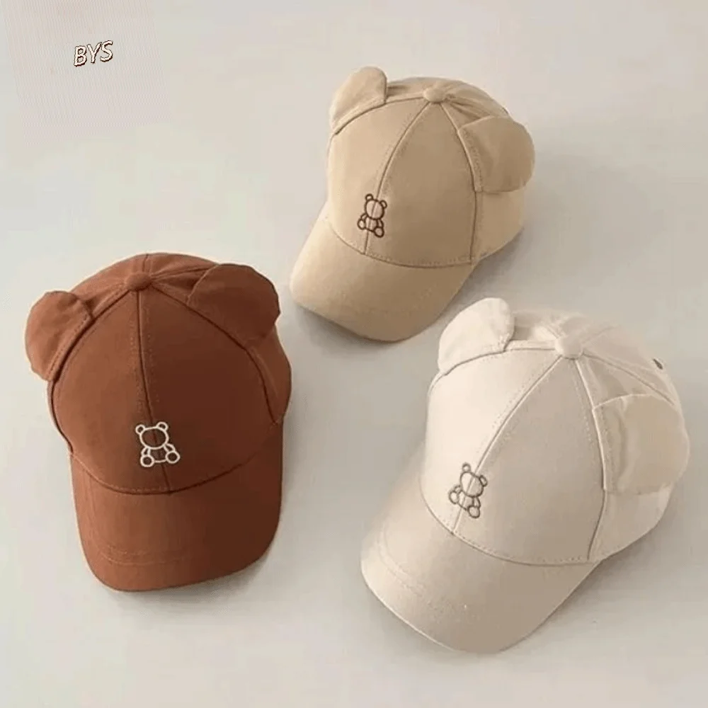 

Lightweight Cartoon Bear Baby Baseball Hat Cute Adjustable Toddler Peaked Cap Soft with Ears Baby Sun Visor Hat Outdoor