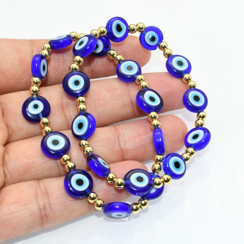 10pcs Cheap Jewelry Blue Color Ceramic Evil Turkish Eye 10mm Beaded Elastic Bracelets For Men and Women