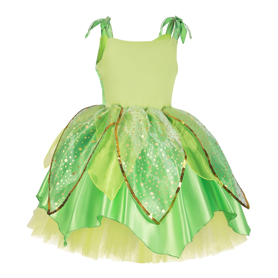 Disney Girls Tinker Bell Costume Halloween Costume for Kids Green Tinkerbell Fancy Dress Fairy Princess Cosplay Carnival Party