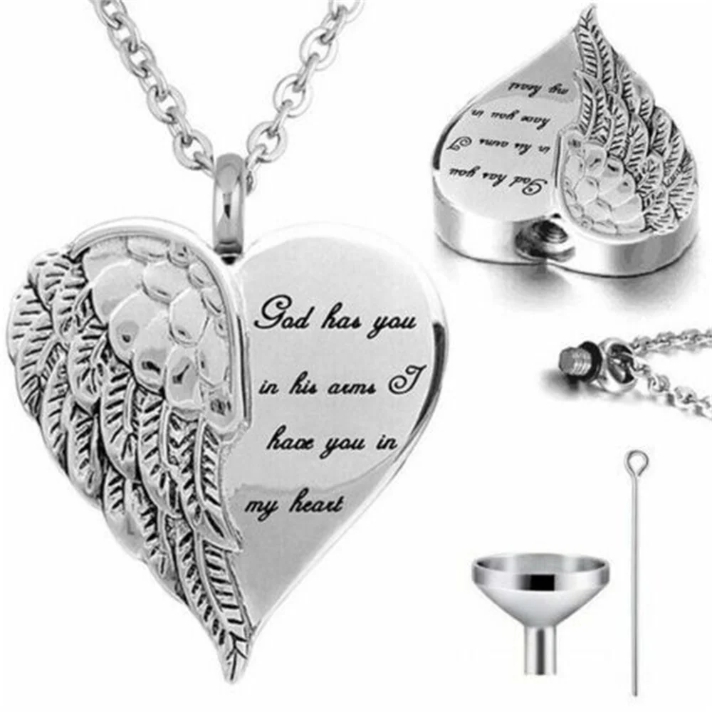 Engraved Memorial Urn Jewellery Elegant Heart-Shaped Silver Plated Cremation Ashes Pendant Handcrafted Urn Necklace for Grief