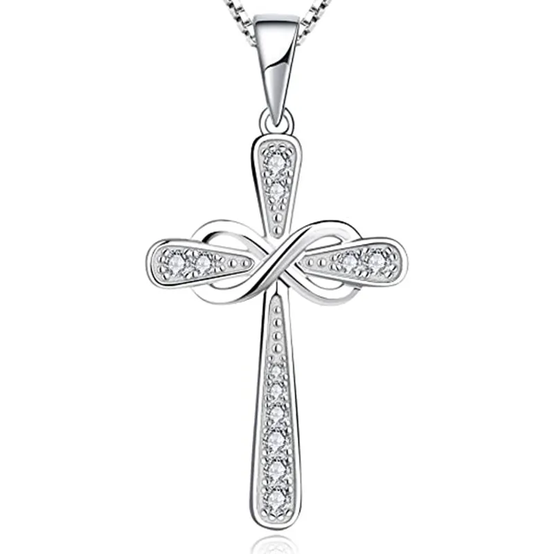 Huitan Infinity Cross Pendant Necklace for Women Silver Color Romantic Neck Accessories Bridal Wedding Trendy Love Jewelry Gift