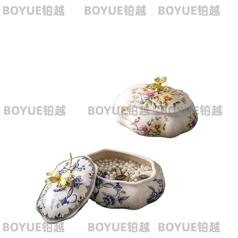 American Retro Ceramic Dragonfly Jewelry Box Storage Jar Home Decor Ornament Vintage Style Trinket Container for Ring